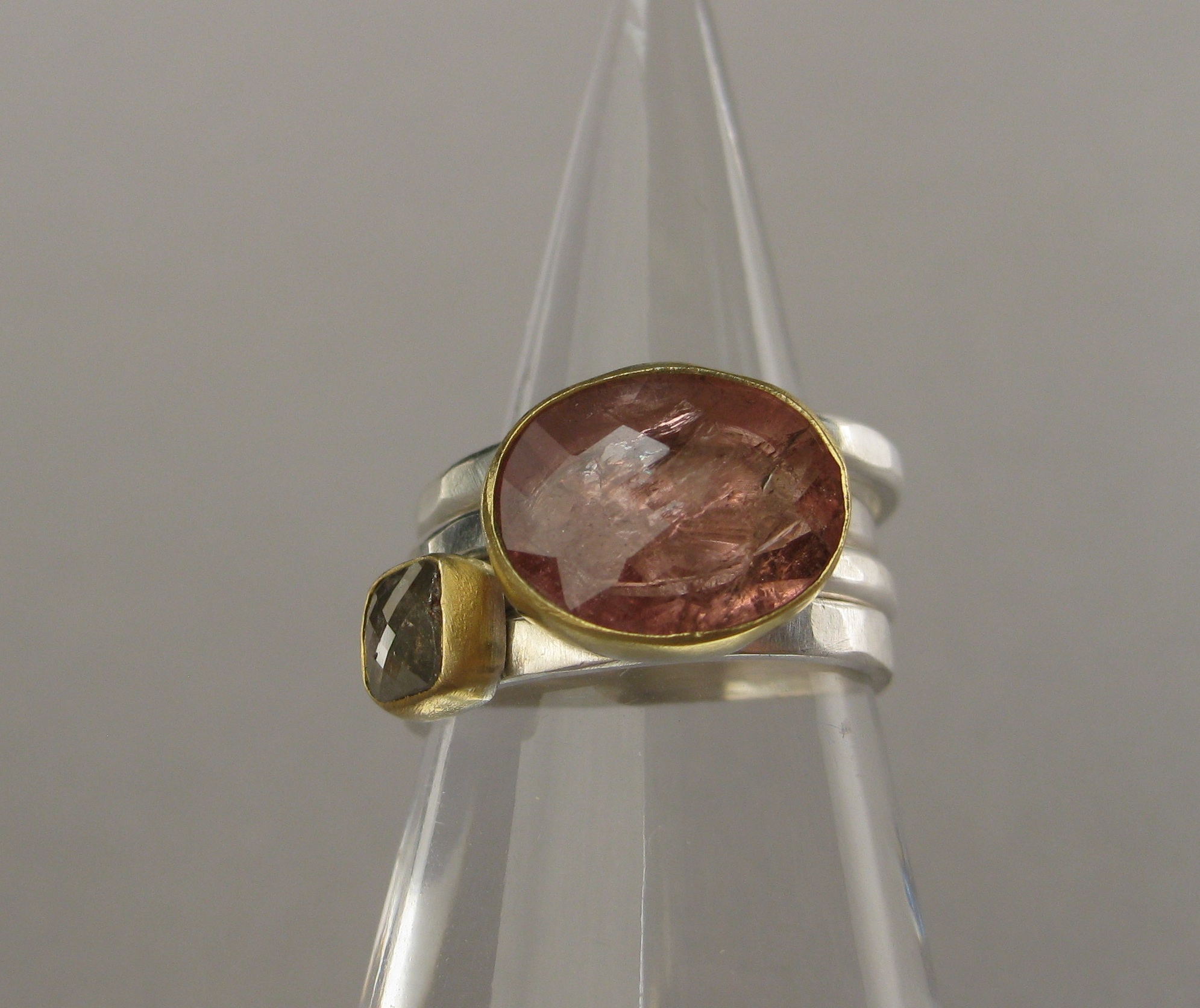 Pick #3Pink Tourmaline Checkerboard Stacking Ring