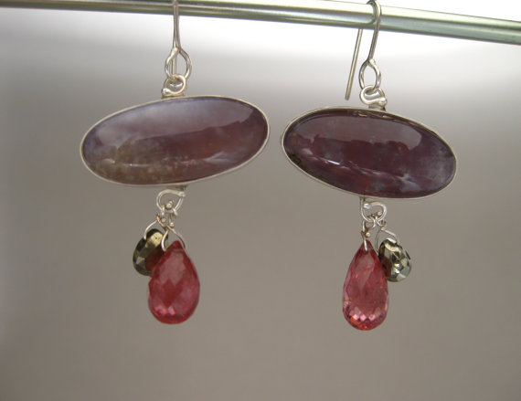 Pick #4Purple Chalcedony (for peace & calm) Pink tourmalines and Pyrite (for self confidence & energy) Earrings