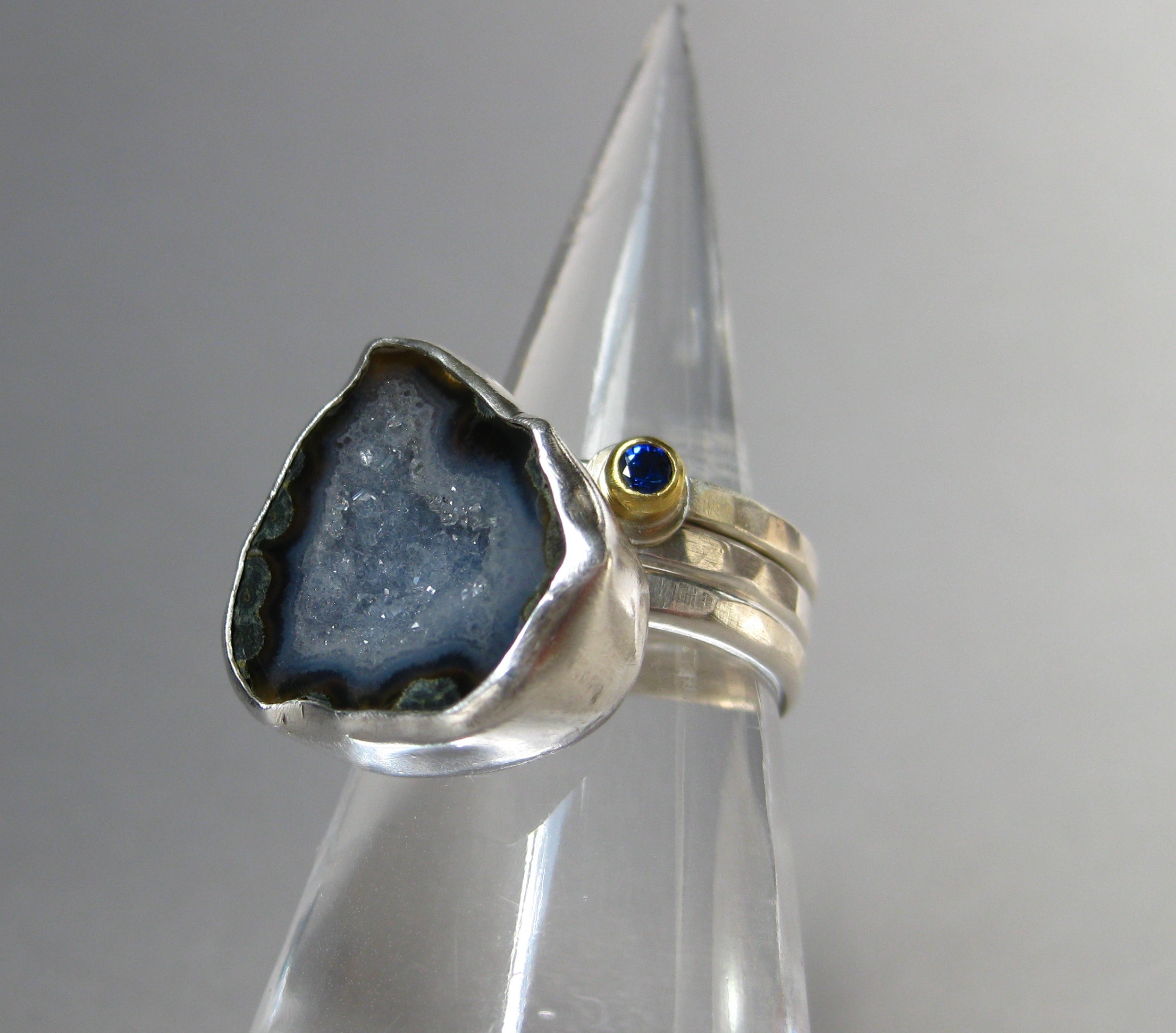 Blue Sapphire Stacking Ring with Baby Geode