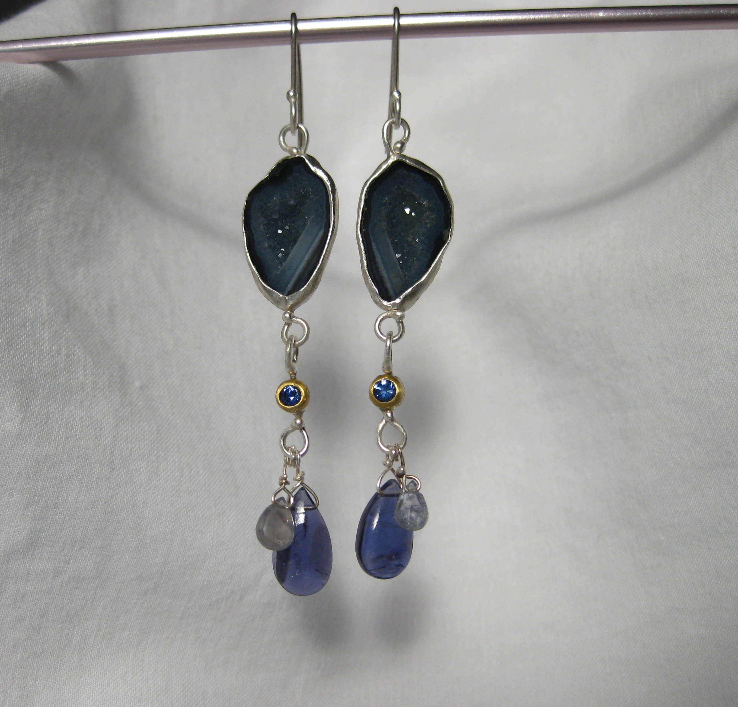 Baby Geode Earrings with Sapphires and Iolite