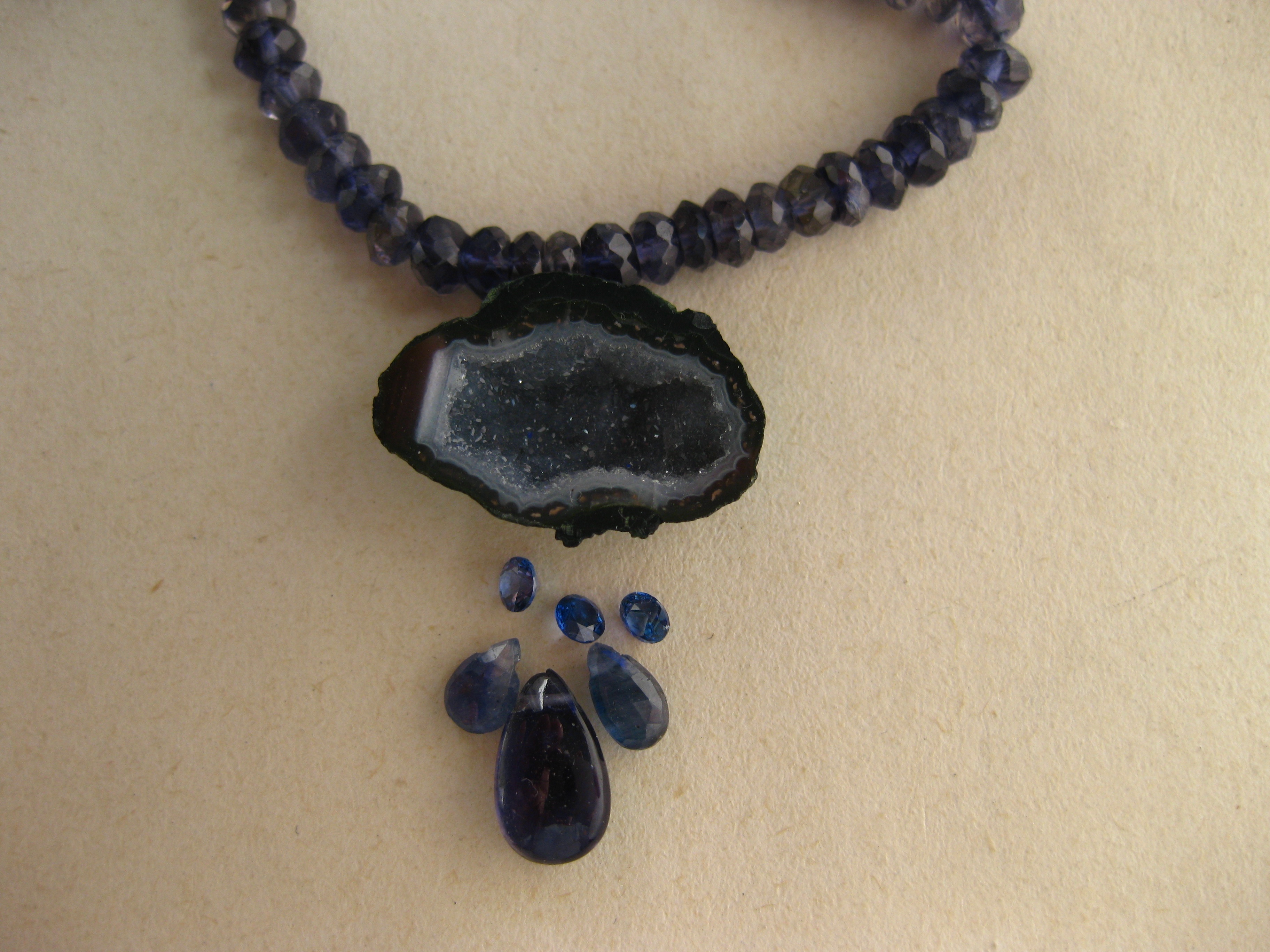 Idea for Baby Geode Necklace with Sapphires and Iolite