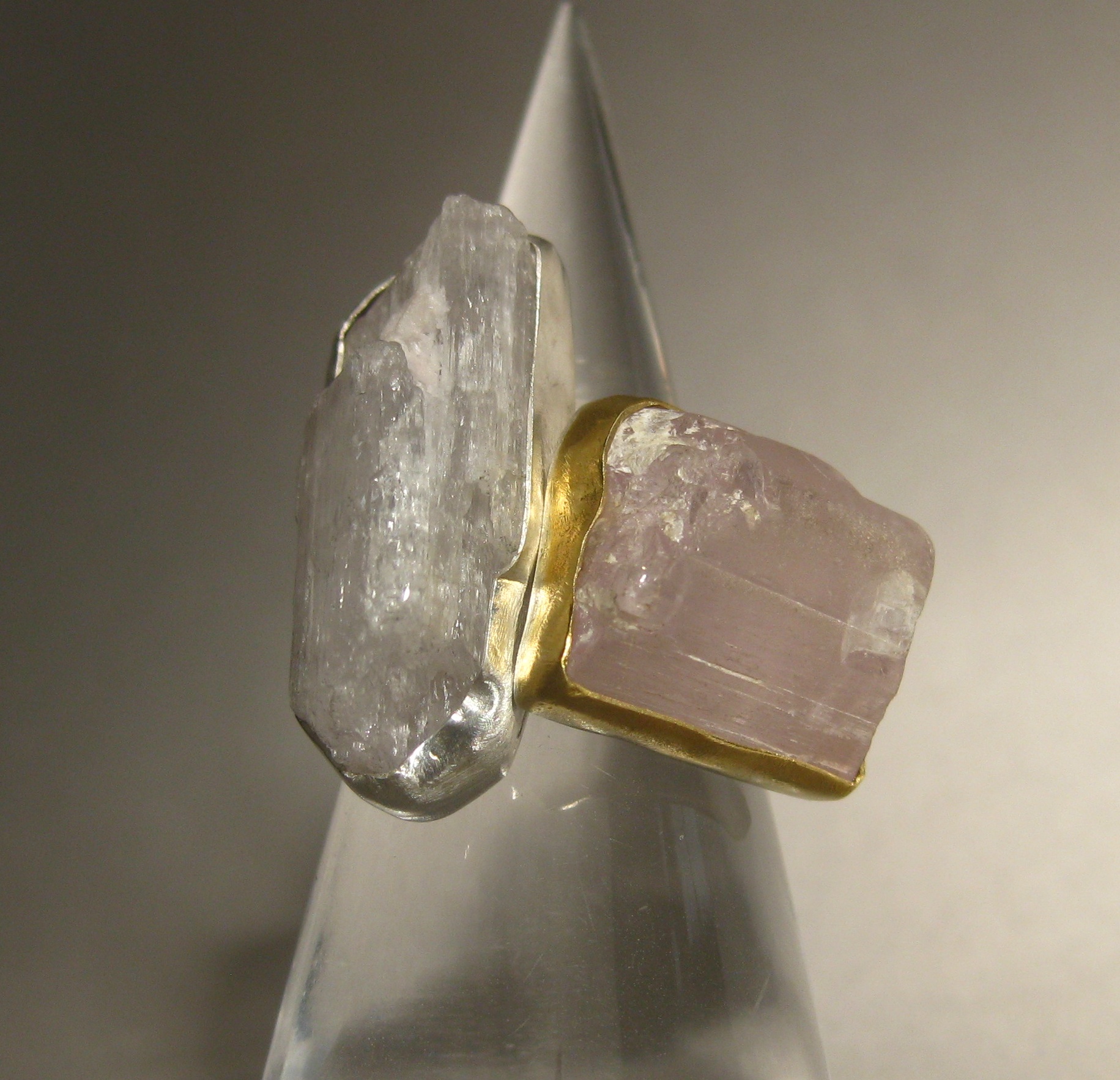 Raw Pink Kunzite Crystal Rings