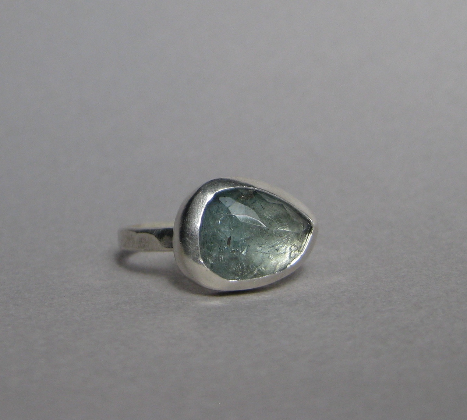 Rose Cut Moss Aquamarine Ring