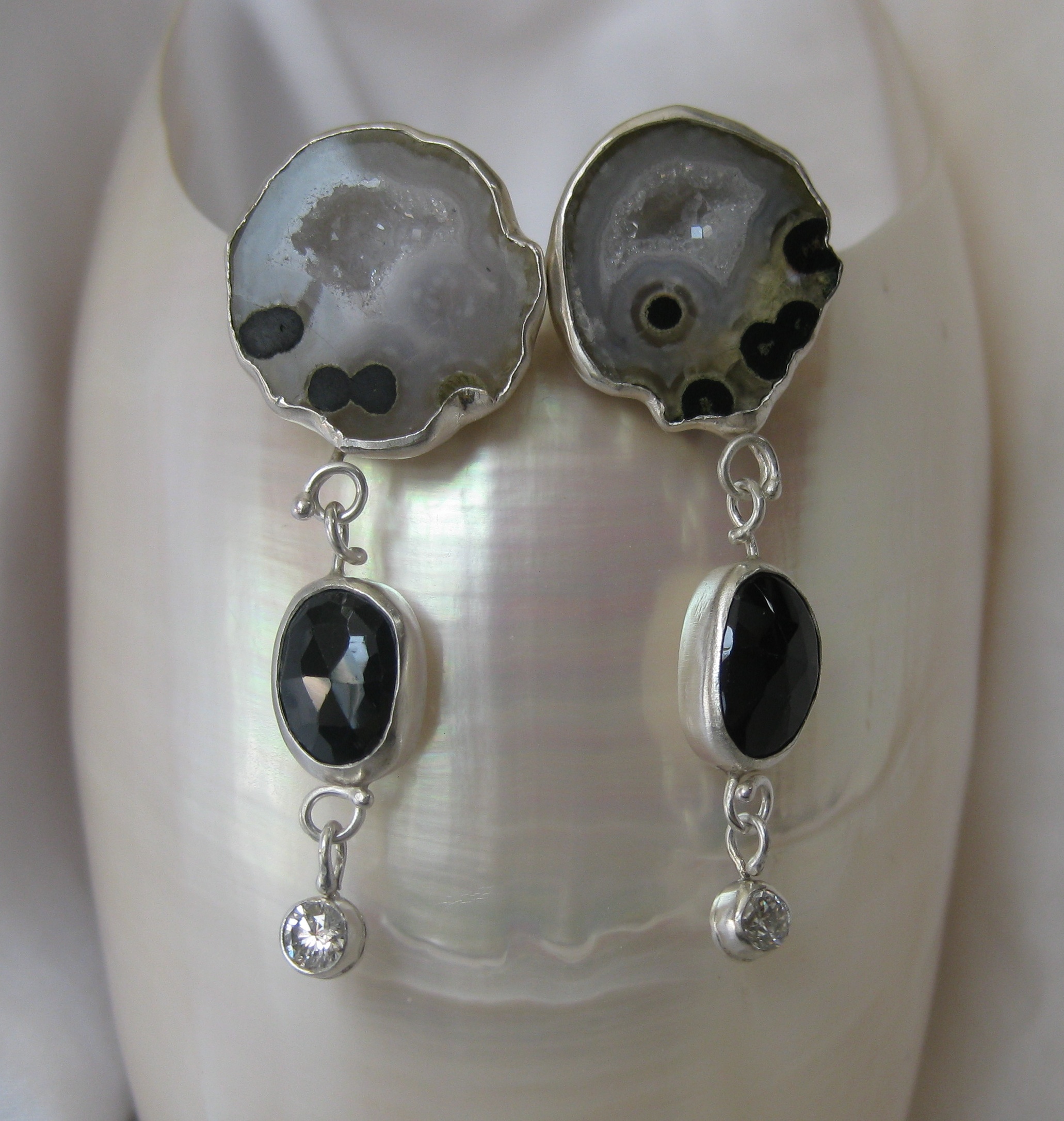 Baby Geode Rose Cut Black Spinel & Diamond Earrings