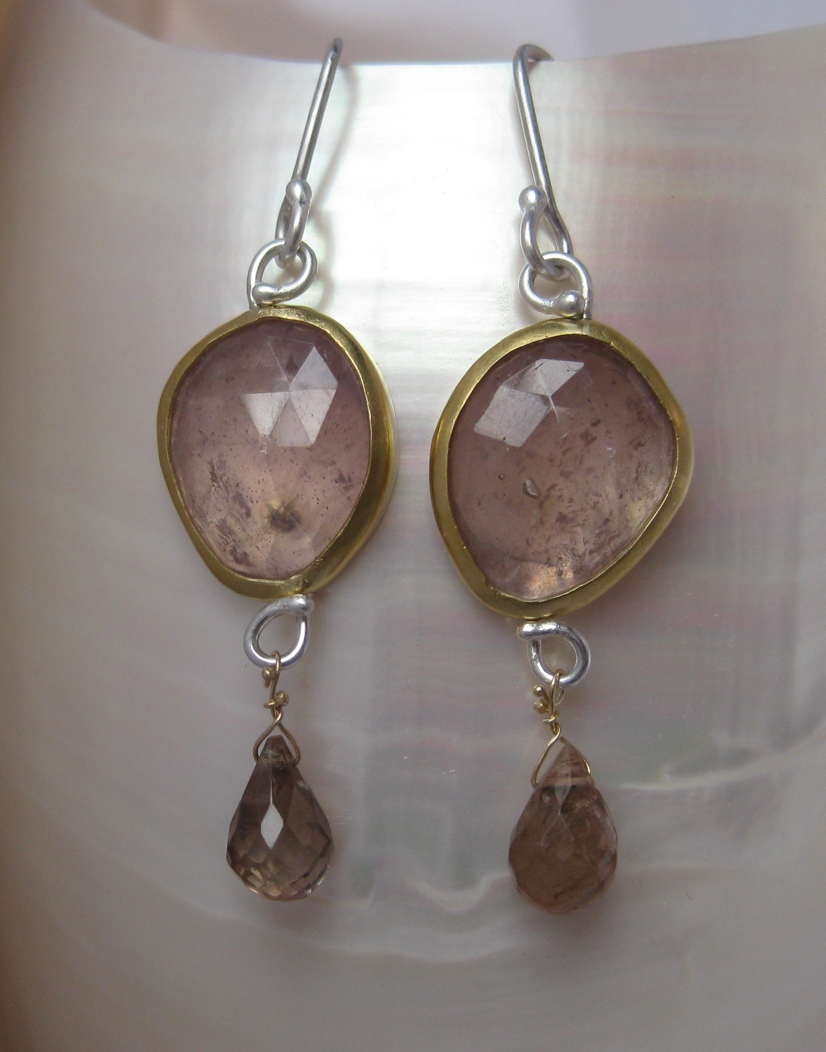 Rose Cut Pink Sapphire Earrings with Andalusite Garnet Briolettes