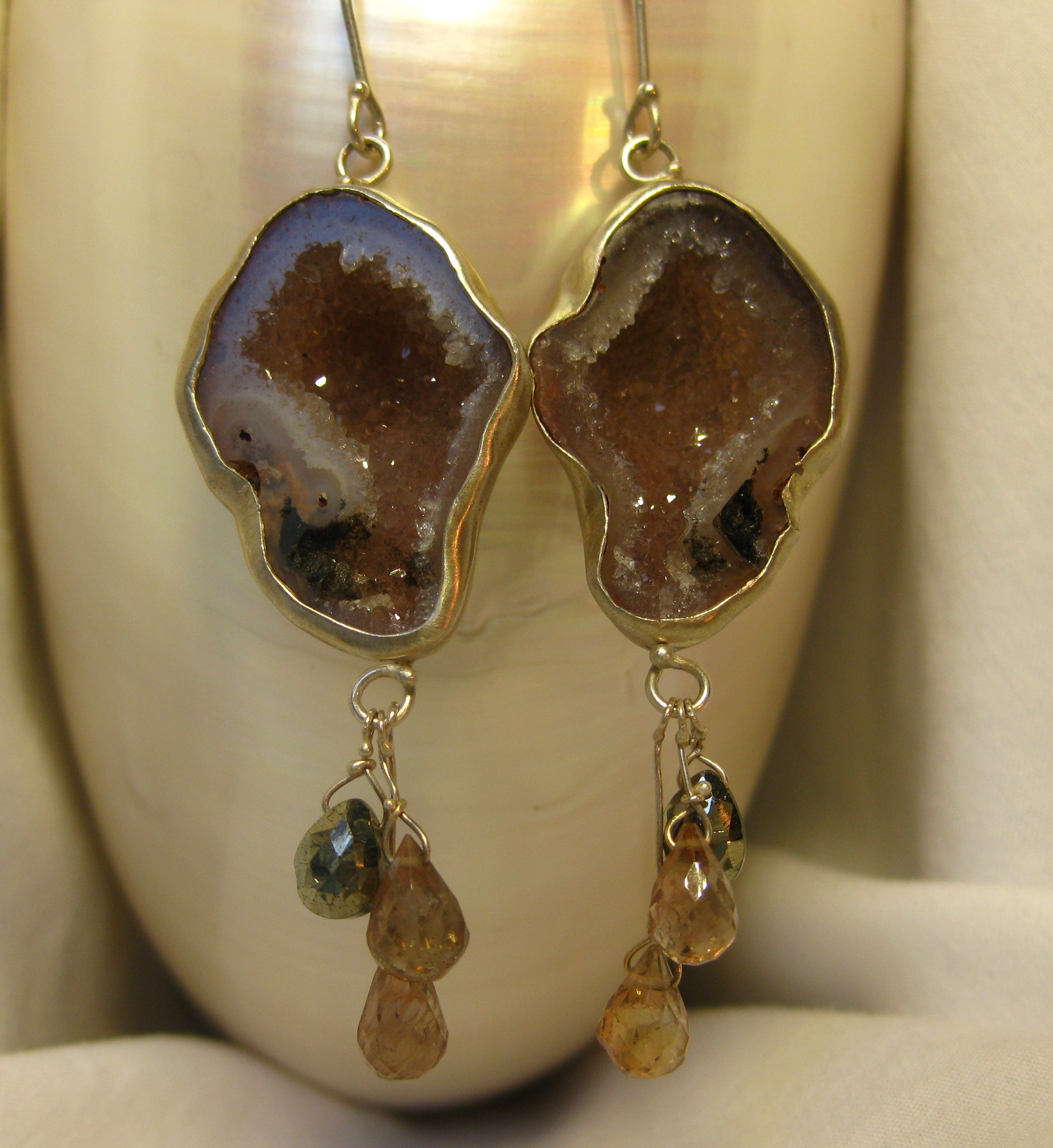 Baby Geode Earrings with Andalusite Garnet Briolettes