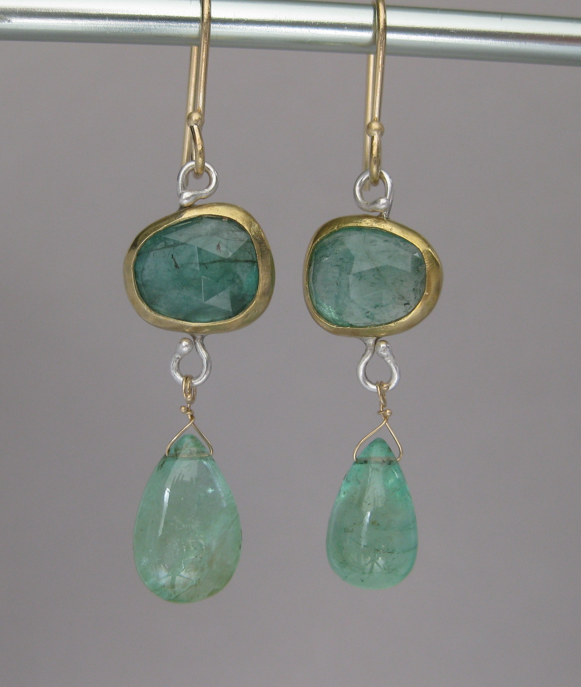 Rose Cut Natural Emerald Drop Earrings