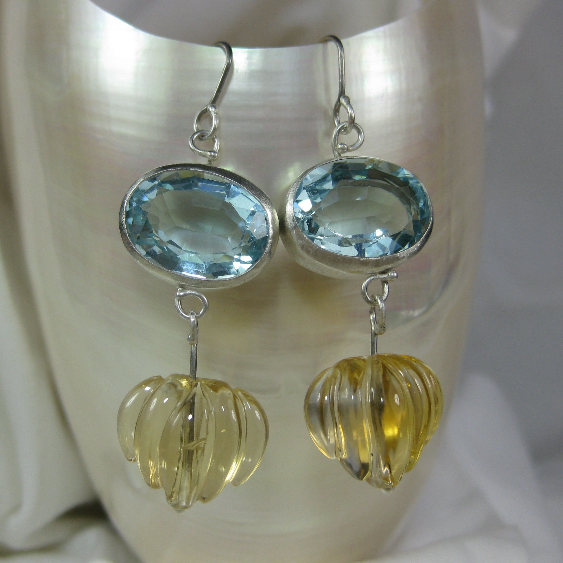 Santa Maria Aquamarine Earrings with Carved Citrines