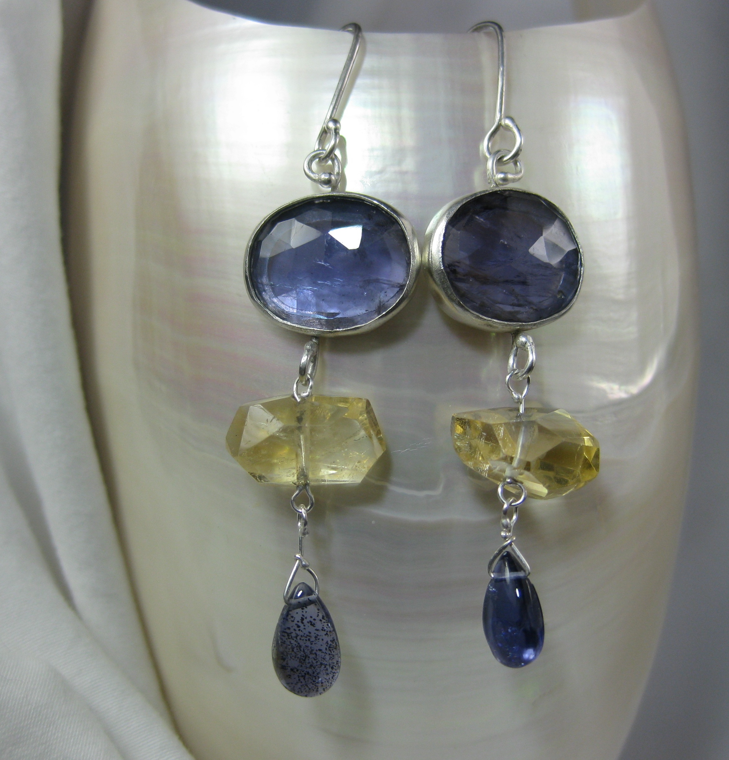 Rose Cut Iolite Earrings with Citrines