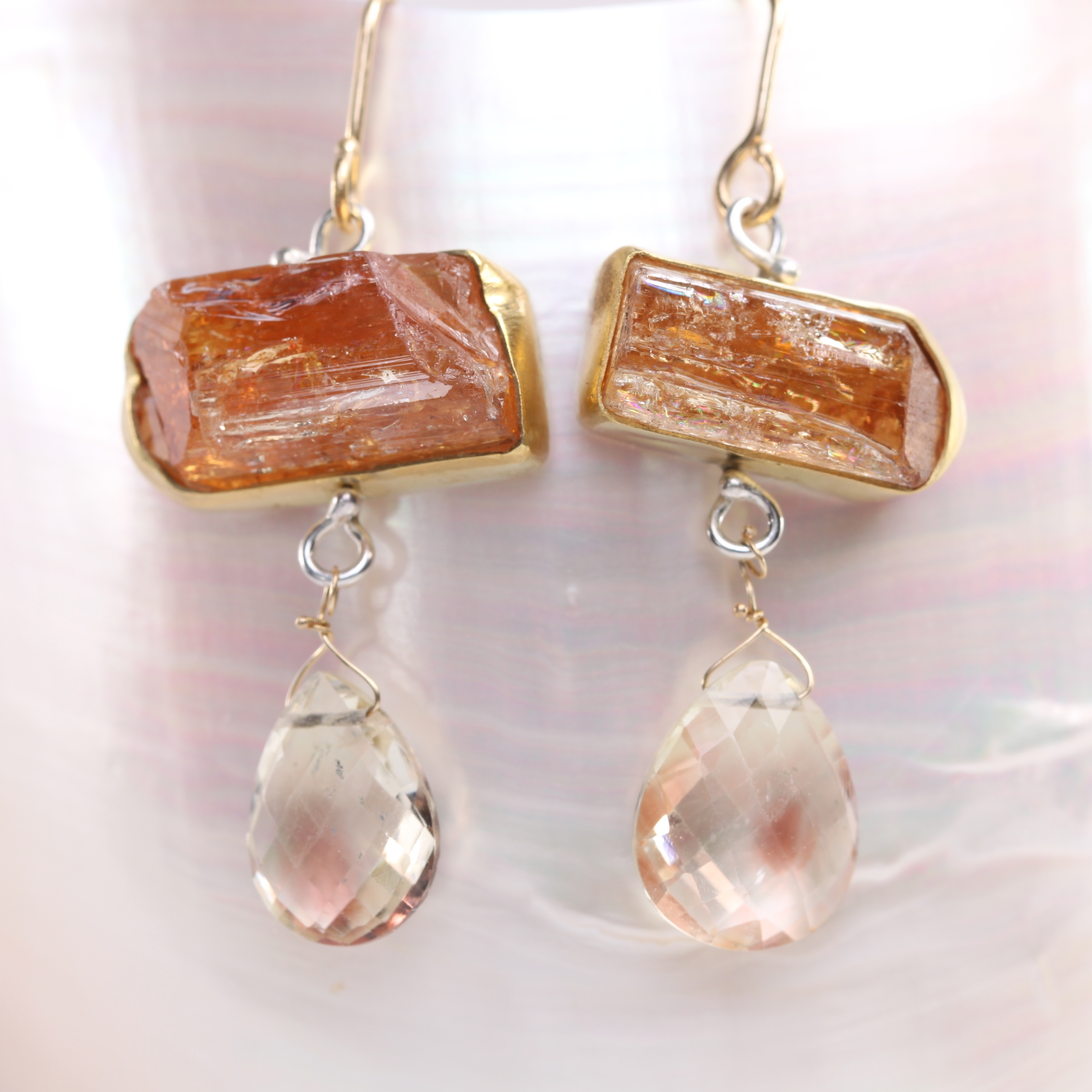 Imperial Topaz Crystal & Oregon Sunstone Briolette Earrings