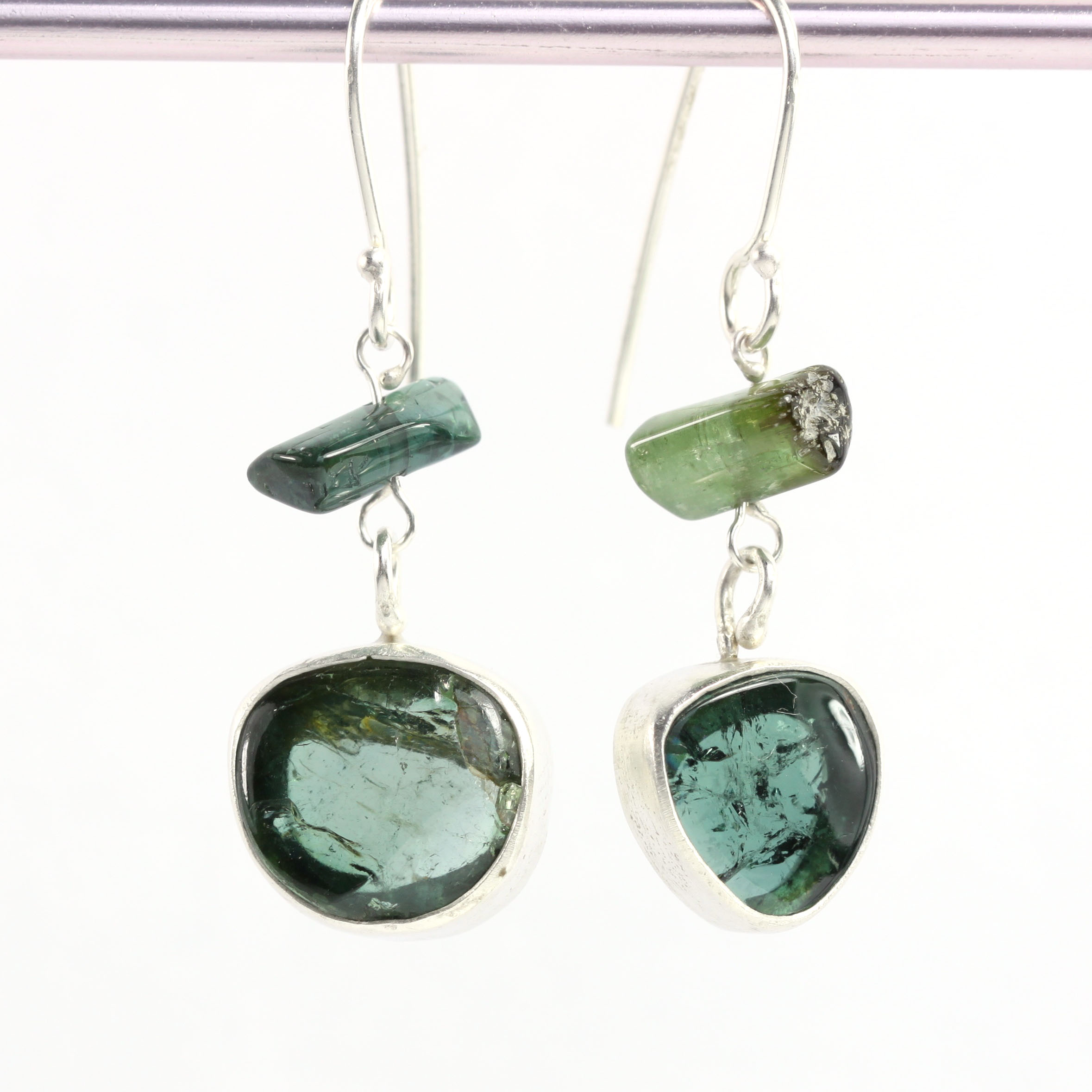 Blue Tourmaline Earrings with Raw Tourmaline Crystals