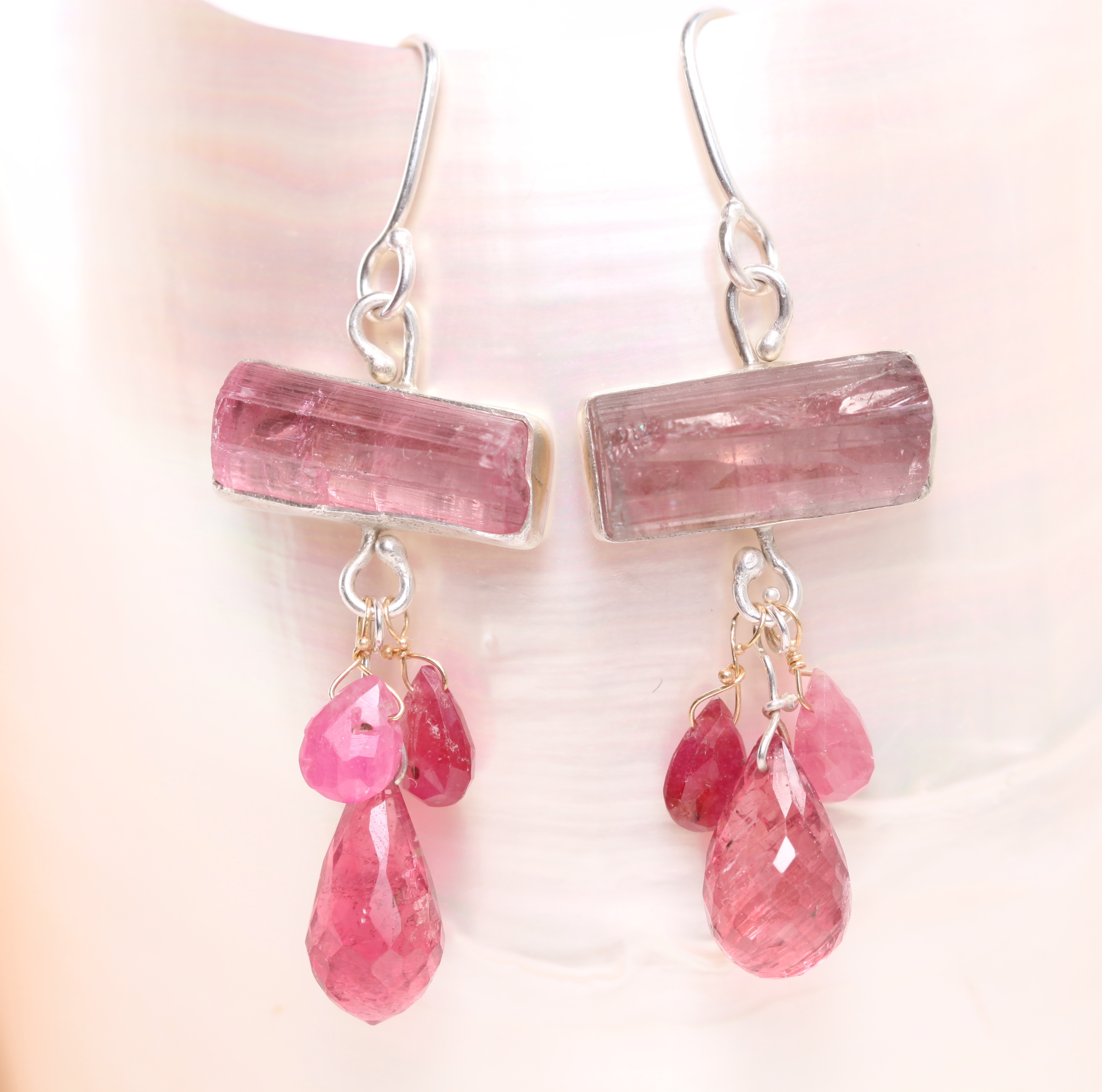 Raw Pink Tourmaline Crystals with Pink Tourmaline & Pink Sapphire Briolettes