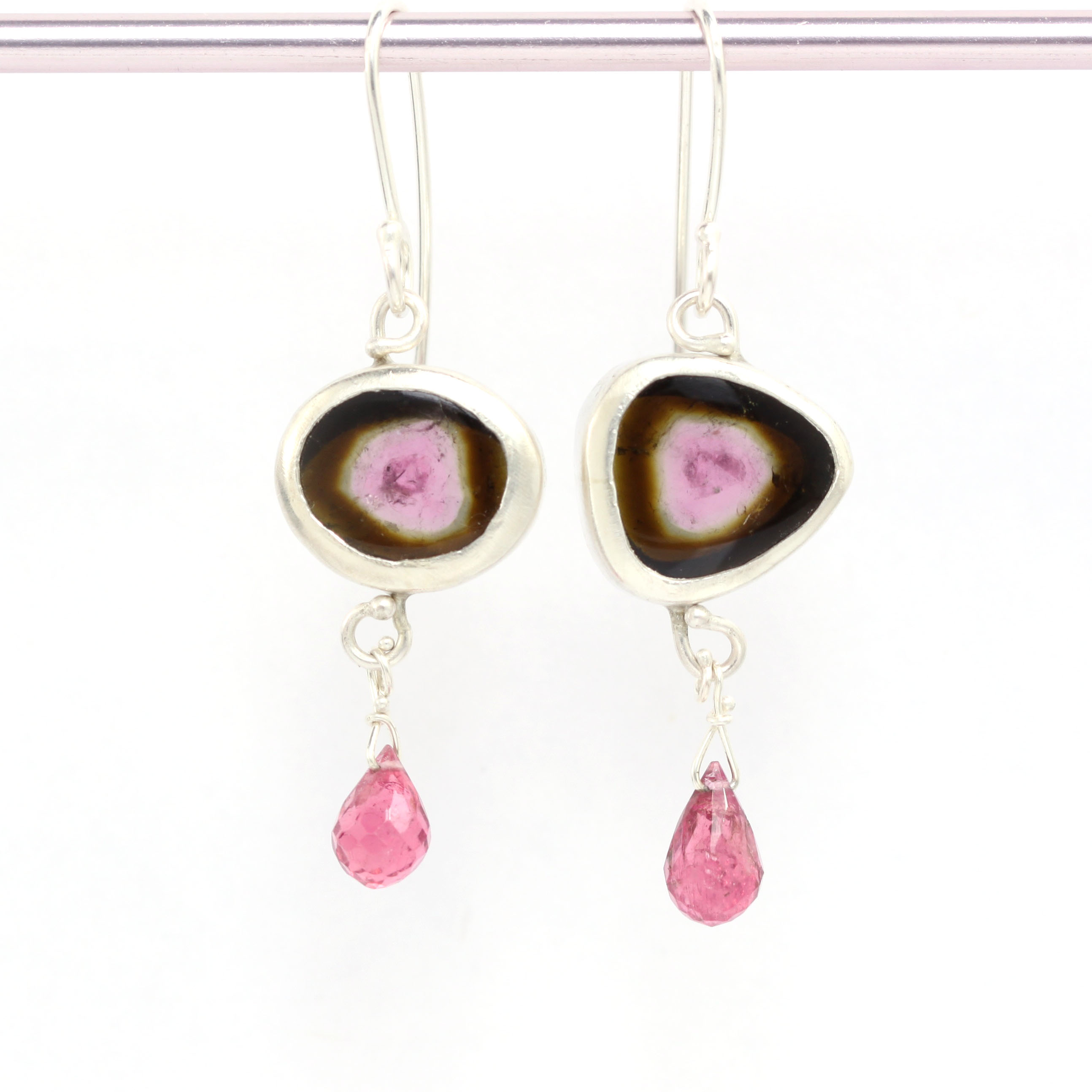 Watermelon Tourmaline Slice Earrings with Pink Tourmaline Briolettes