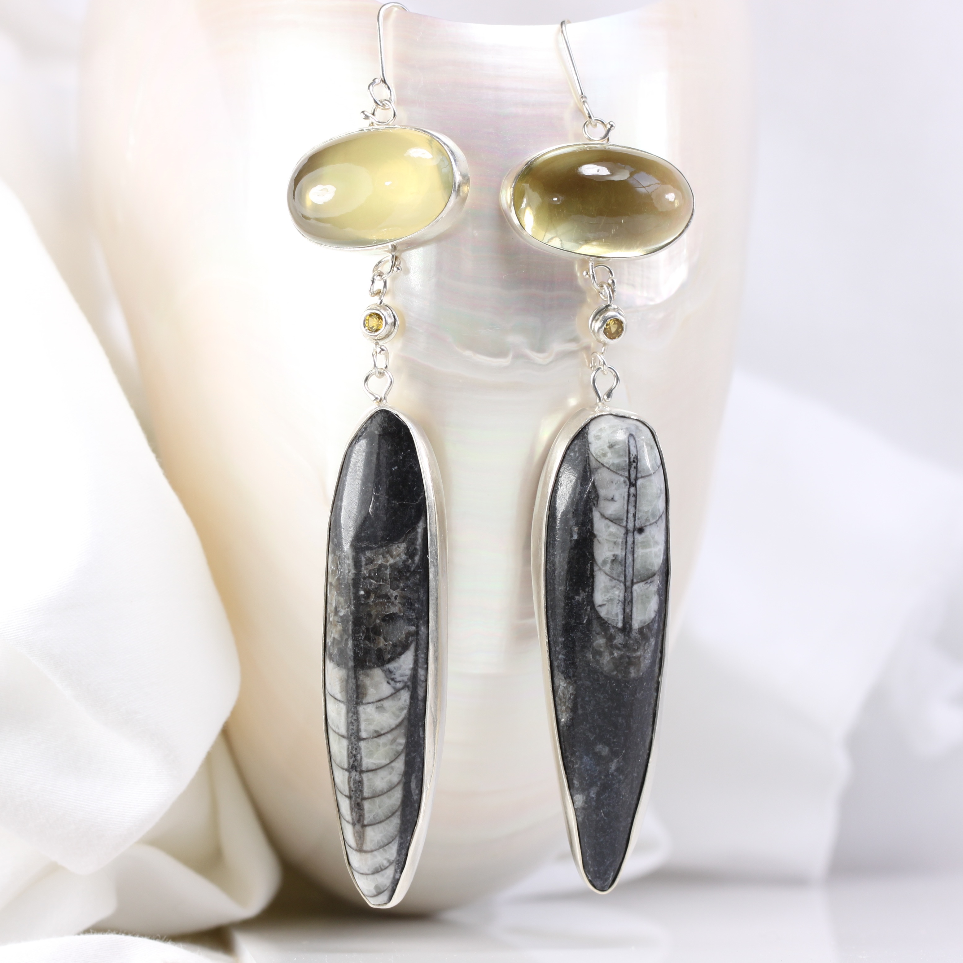 Wanga Earrings: Orthoceras Yellow Sapphires & Lemon Quartz