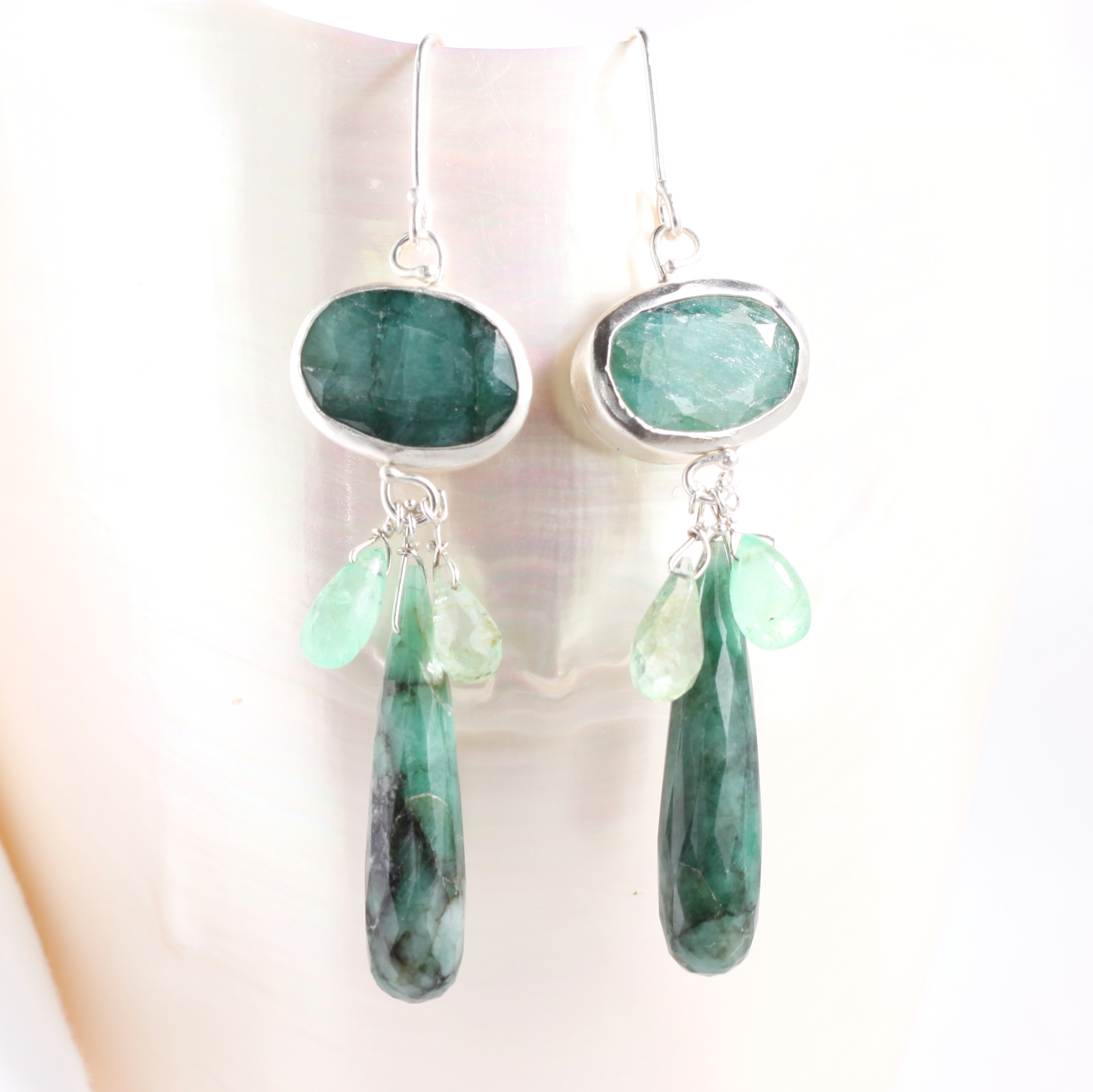 "Raw" Emerald Earrings with Gem Quality Briolettes