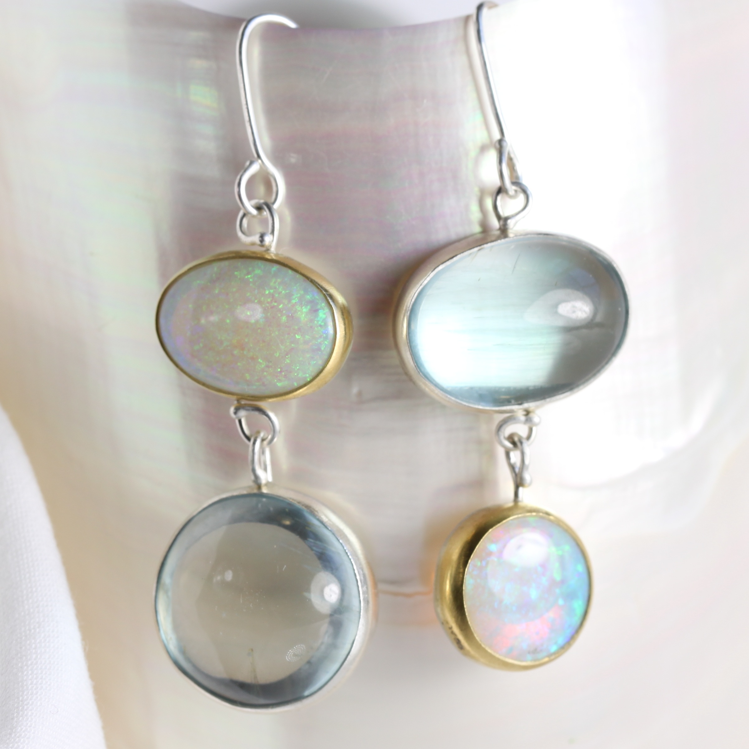 Aquamarine & Australian Opal "Miss Matched" Earrings