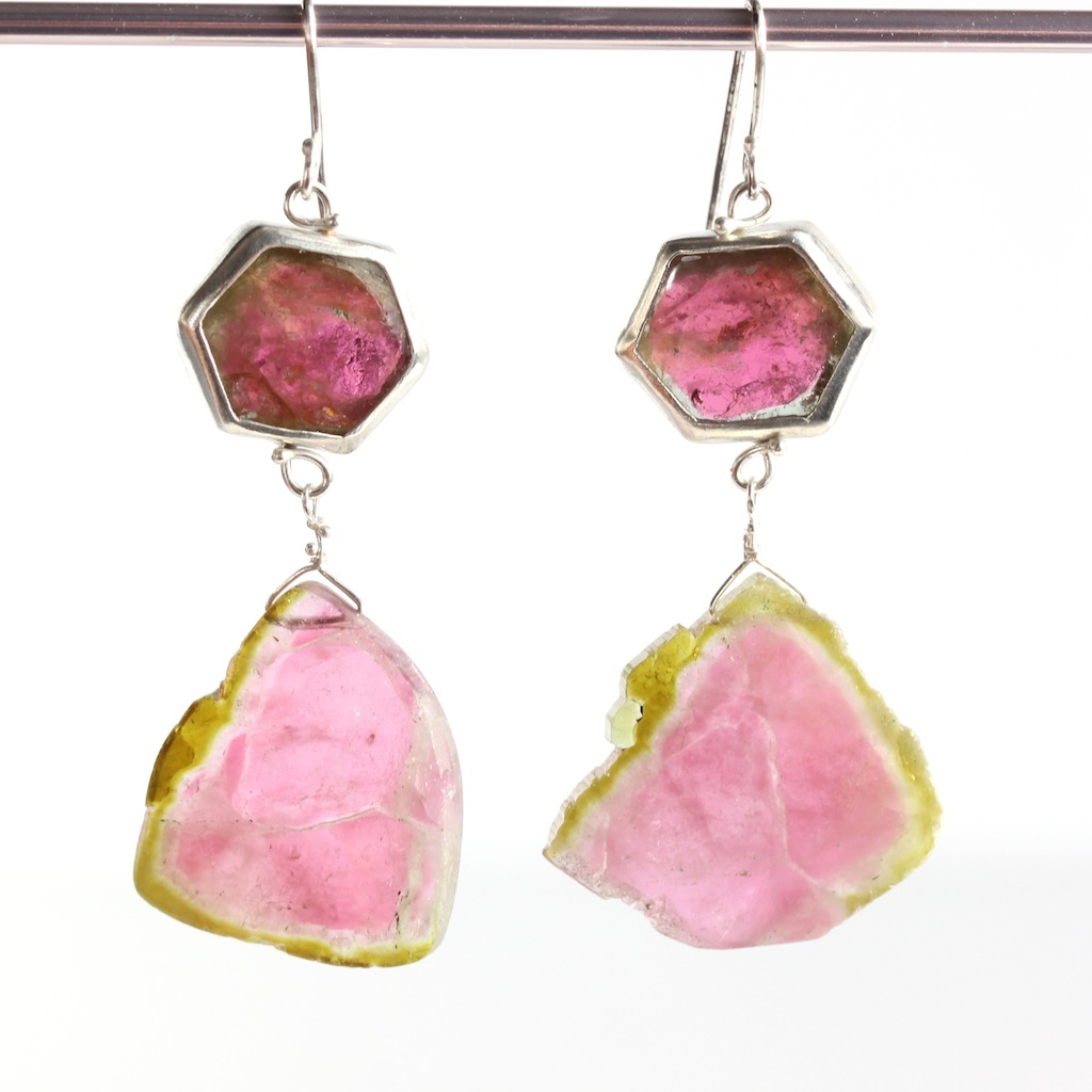 Watermelon Tourmaline Slice Earrings