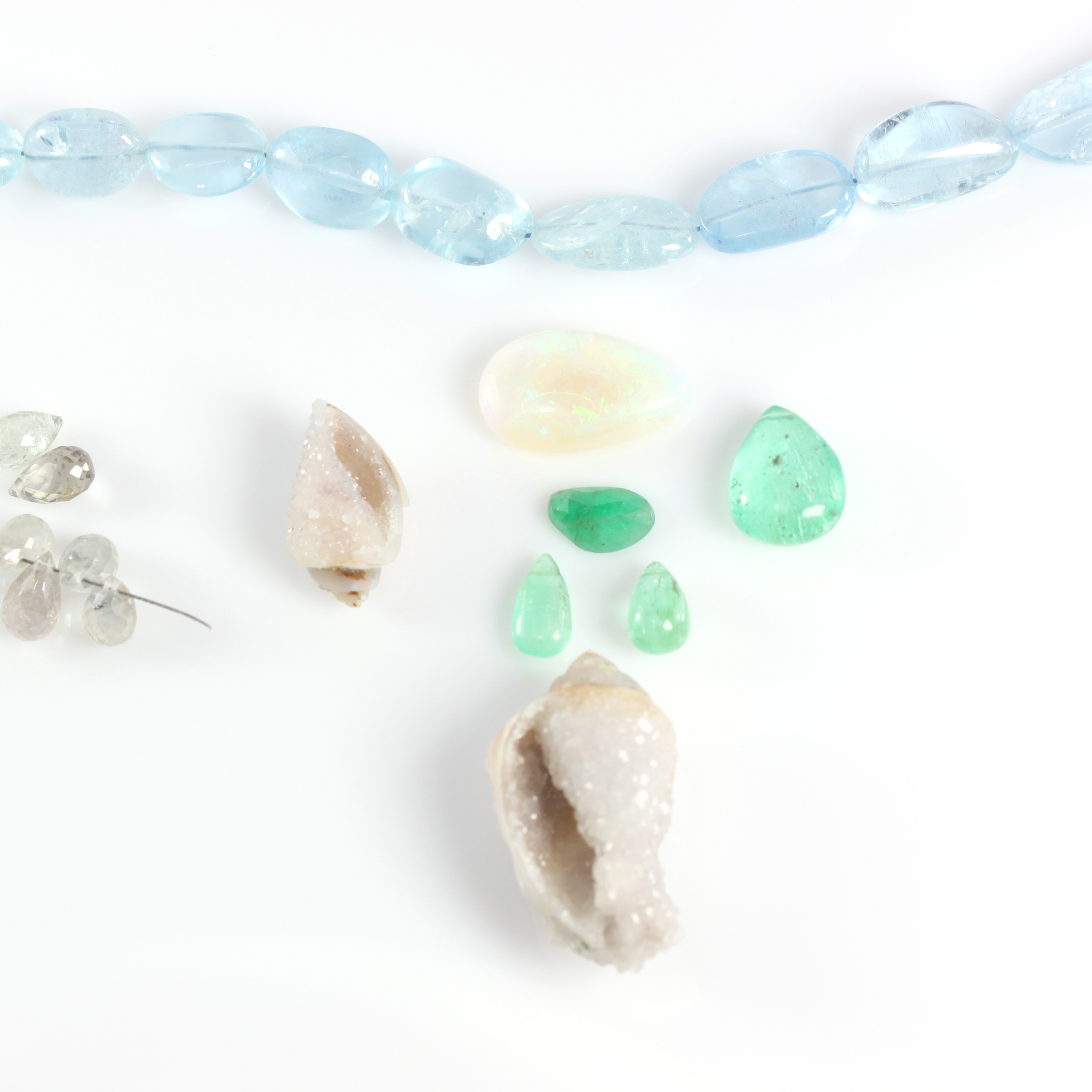 Components For Custom Necklace - Opal, Aquamarine,  Emerald, White Sapphires & Druzy Fossil Seashells