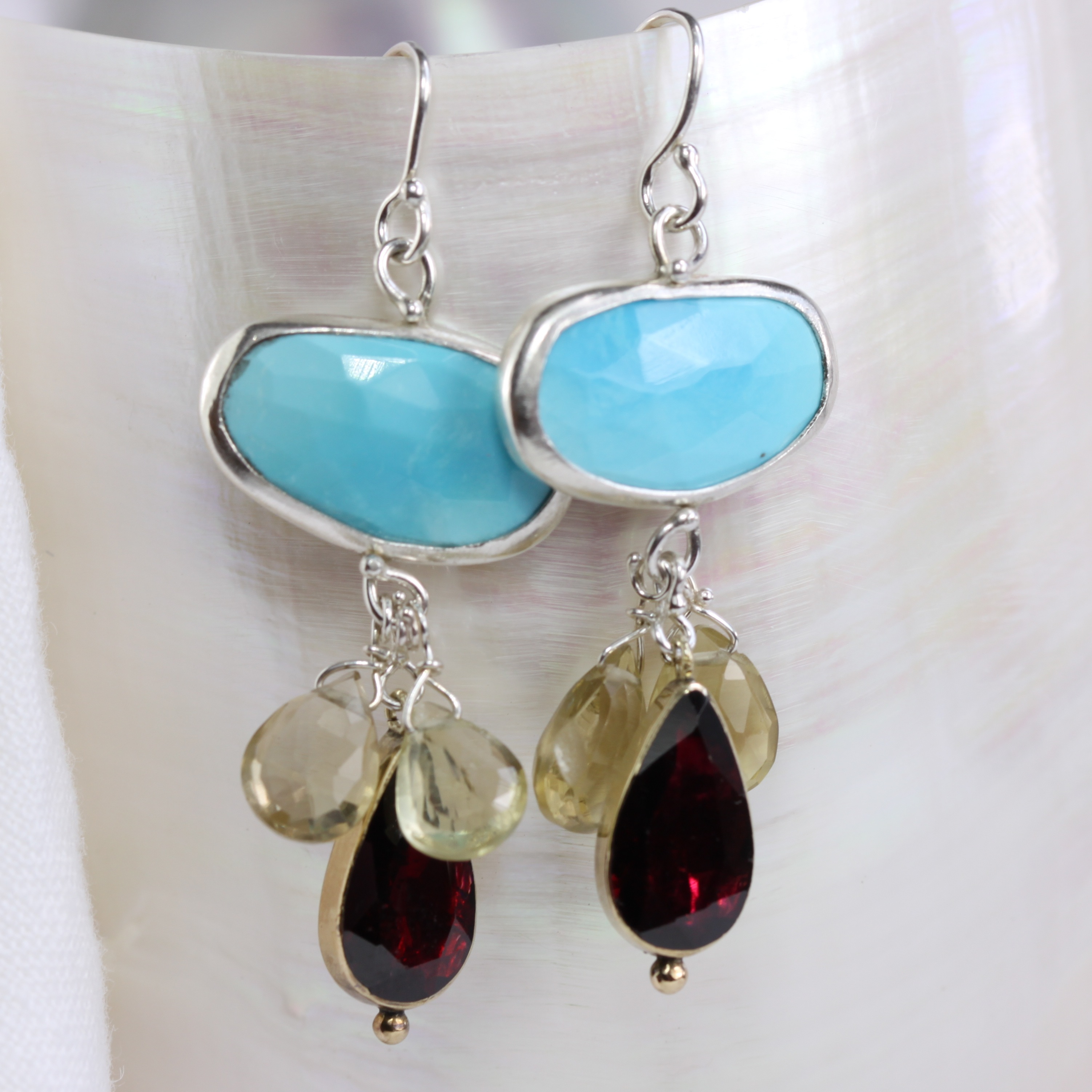 Reworked Garnet Earrings With Turquoise & Lemon Quartz