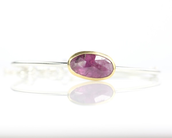 Rose Cut Purple (Plum) Sapphire Hinged Bangle Bracelet