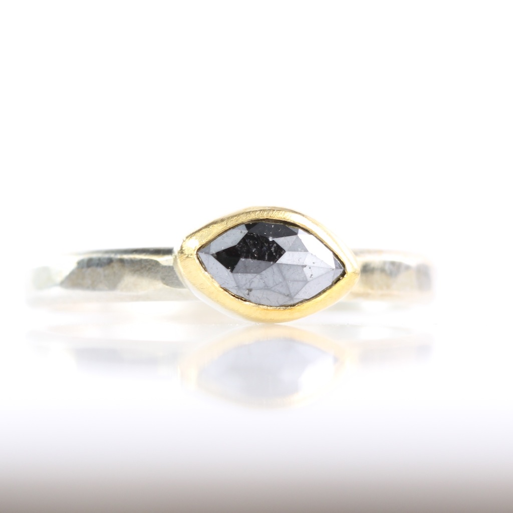 Rose Cut Black Diamond Marquise Ring