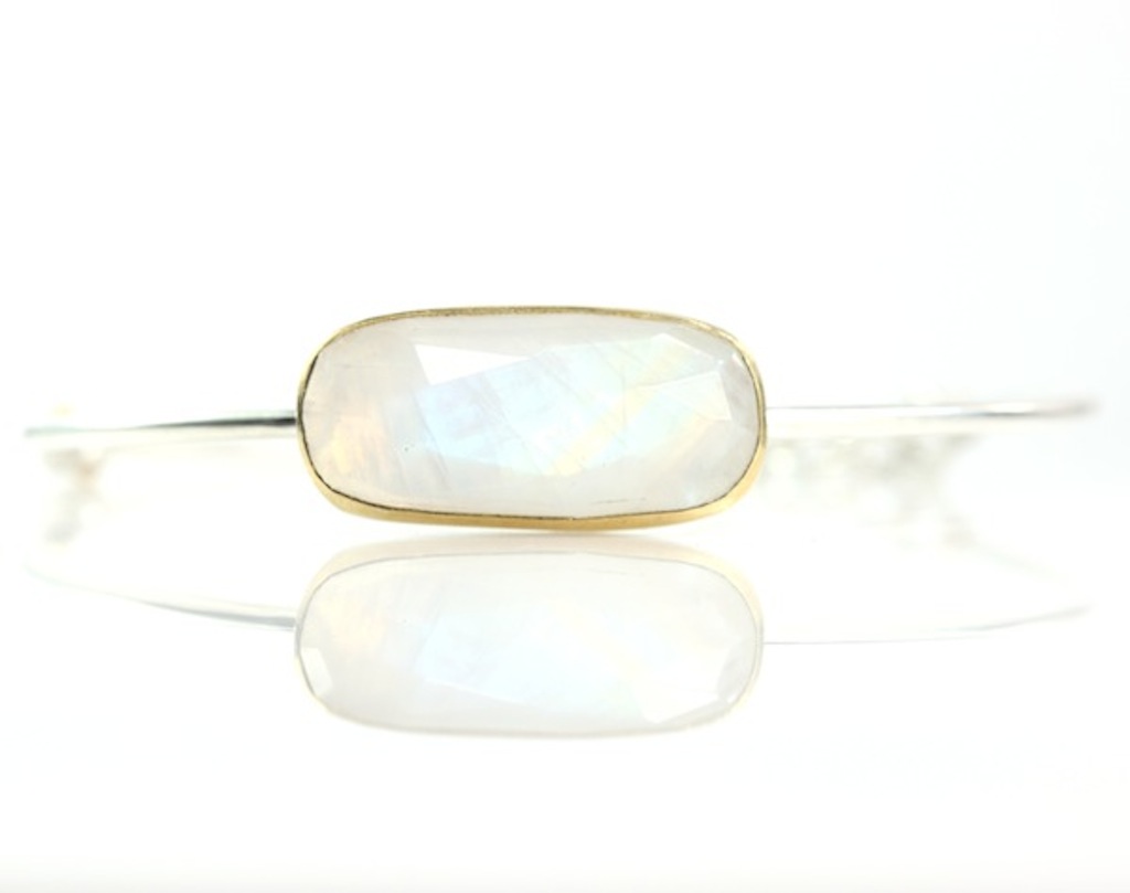 Rose Cut Rainbow Moonstone Bangle Bracelet