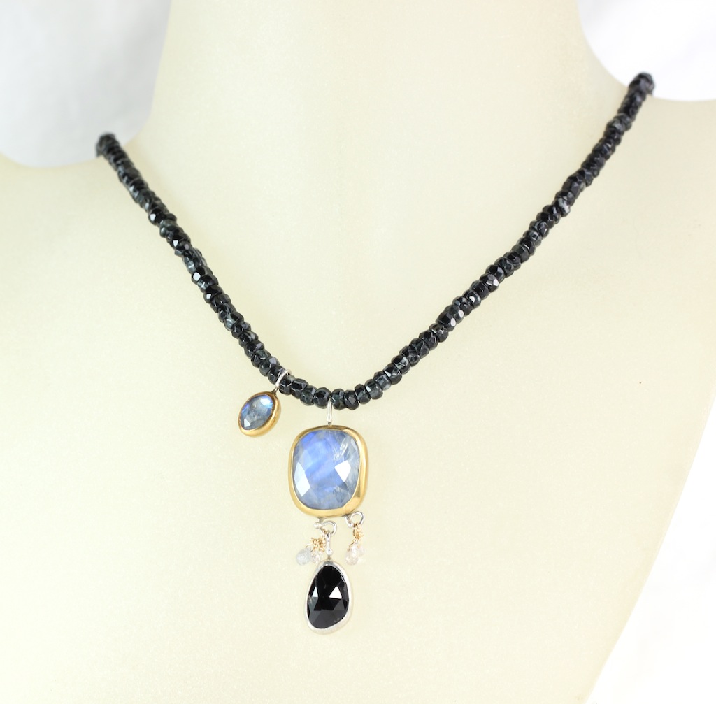 Moonstone Black Spinel Necklace On Zebra Jade