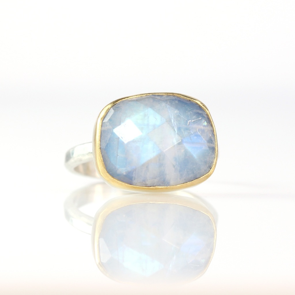 Rose Cut Rainbow Moonstone Ring