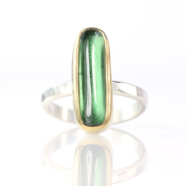 Green Tourmaline Oval Cabochon Ring