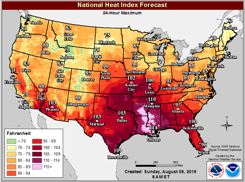 National Weather Service Heat Index Map