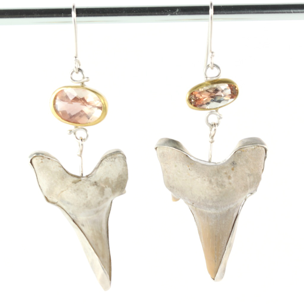 Oregon Sunstone Earrings With Shark Teeth