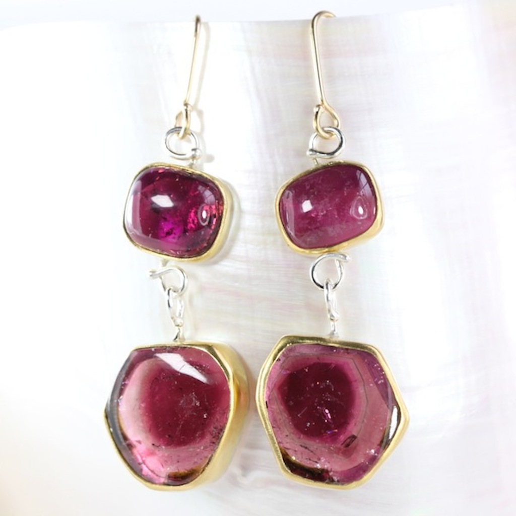 Rubelite (Pink Tourmaline) Earrings With Pink Watermelon Tourmaline Drops