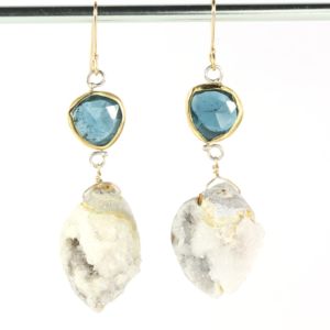 Rose Cut Indicolite Earrings With Druzy Fossil Seashells