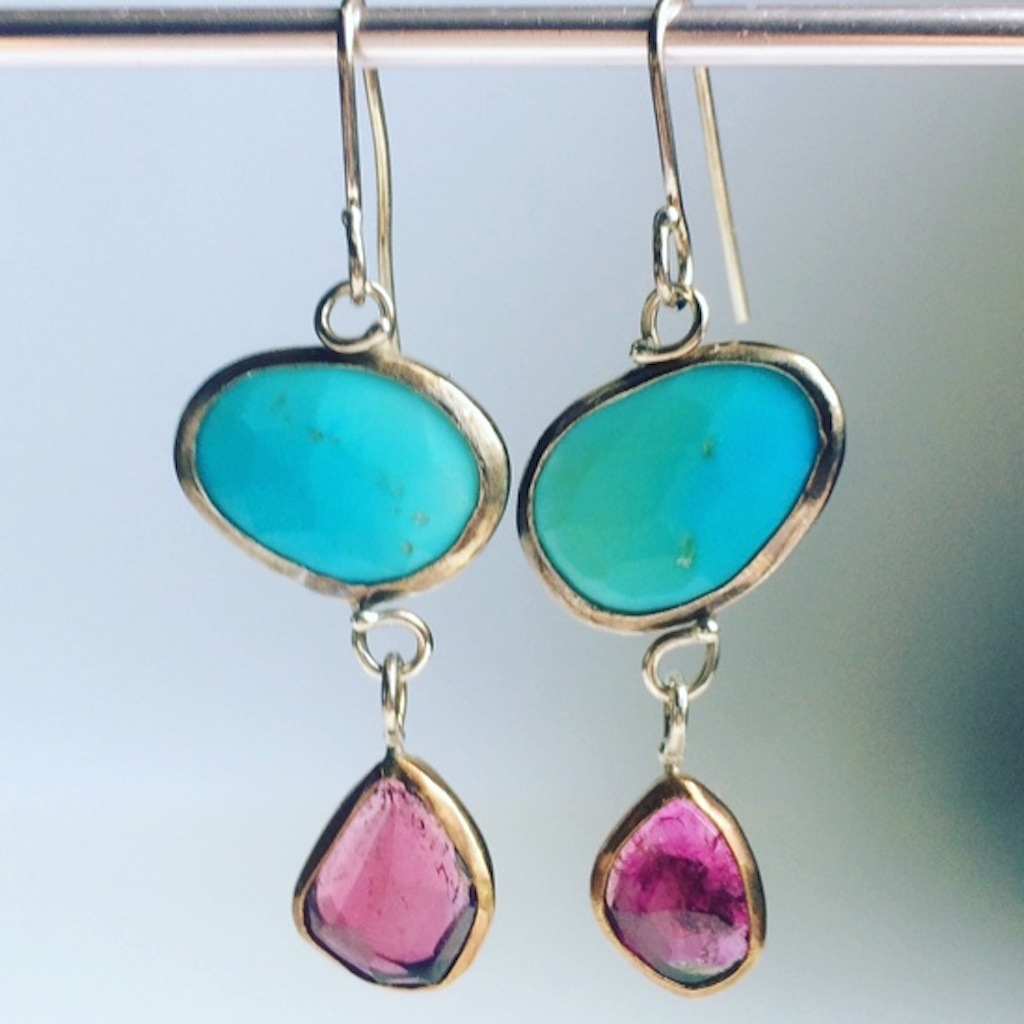 Rose_Cut_Turquoise_Rubelite_Earrings